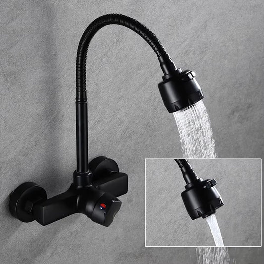 Black/Brushed Kitchen Faucet Wall Mount 2 Function Hot and Cold Water Sink Faucet 360 Degree Rotating Sprayer Faucet