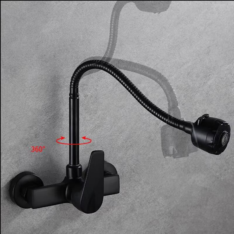 Black/Brushed Kitchen Faucet Wall Mount 2 Function Hot and Cold Water Sink Faucet 360 Degree Rotating Sprayer Faucet