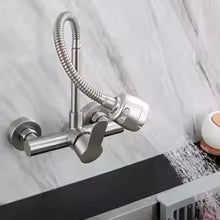 Black/Brushed Kitchen Faucet Wall Mount 2 Function Hot and Cold Water Sink Faucet 360 Degree Rotating Sprayer Faucet