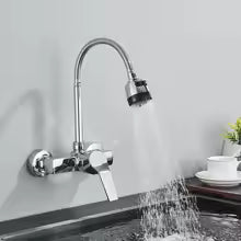 Black/Brushed Kitchen Faucet Wall Mount 2 Function Hot and Cold Water Sink Faucet 360 Degree Rotating Sprayer Faucet